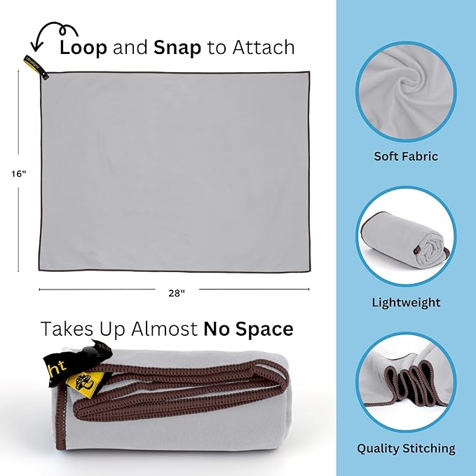Backpacking Ultralight Quick Dry Microfiber Soft Fast Drying Hand and Face Towel Wash Cloth Camping Yoga Hiking Active Lifestyle Small (Gray, Medium)