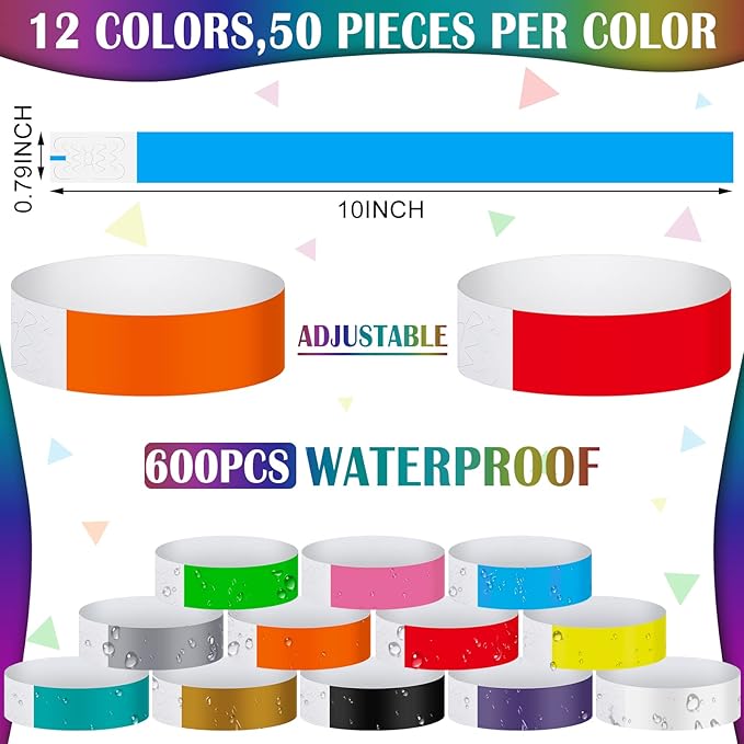 Epakh Paper Wristbands Neon Wrist Bands Waterproof Handbands for Events Lightweight Concert Wristbands Neon Colored Adhesive Wrist Band for Party