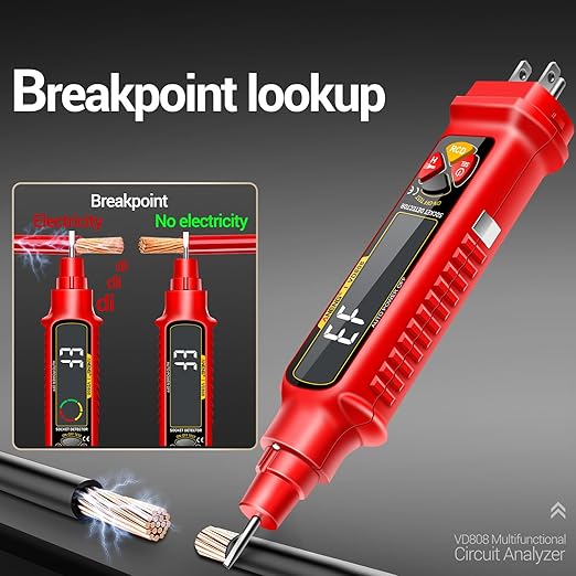 Non Contact Voltage Tester Outlet Receptacle Detector Dual Range AC 2-440V,50Hz-60Hz Live/Neutral Wire Tester with LCD Display,Breakpoint Finder,Light Fuse Checker,Circuit Polarity Wall Plug Tool(Red)
