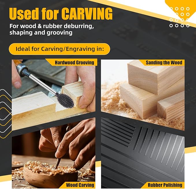 CAELUM 2 Pcs Rotary Burr Kit, 1/8" Shaft, Very Coarse - Woodworking Attachment for Dremel, Foredom, DeWalt, Milwaukee Tools, Carving Burrs for Carving Engraving in Wood, Rubber, Plastic