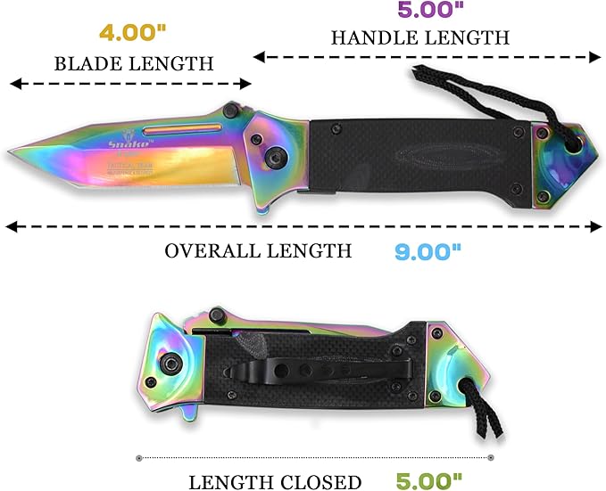 Snake Eye Tactical Heavy Duty Every Day Carry Folding Pocket Knife (Rainbow)