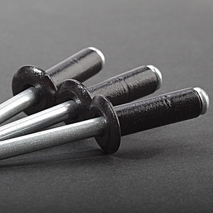 Linkup 140pcs pack 3/16'' x 1/2'' Black pop blind Rivets, 4.8mm x 12mm Black pop rivets,Aluminum Body Steel Mandrel Rivets (Black),Dome Head aluminum rivets