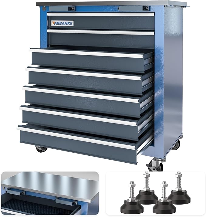7-Drawer Rolling Toolbox,Tool Box with 360° Lockable Wheels and Padded Feet,Tool Chest with Keyed Locking System and Drawer Liners,can be Combined Storage System with Tool Chest