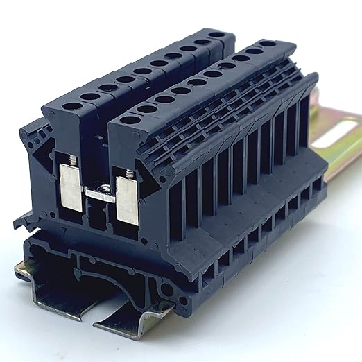 Erayco UK2.5B-B DIN Rail Terminal Block, Screw Clamp, 600V 20A 24-12AWG, Pack of 100 (Black)