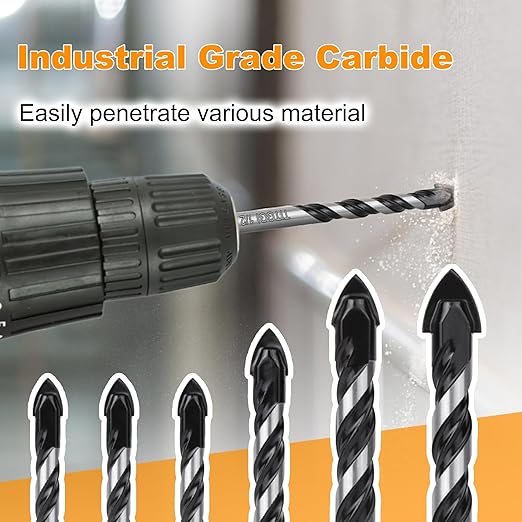 6PCS Masonry Drill Bit Set & Concrete Drill Bit Set 1/4"-1/2" Industrial Strength Carbide Drill Bit Tip for Glass/Brick/Plastic/Cement/Wood/Tile/Etc, by TITGGI
