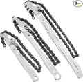 Lasnten 3 Pcs Large Reversible Chain Oil Filter Wrench with 12 16 9 Inch Chain Wrench Adjustable Heavy Duty Carbon Steel Sturdy Pipe Fitting Tool Spanner for Ratcheting Universal(Silver)