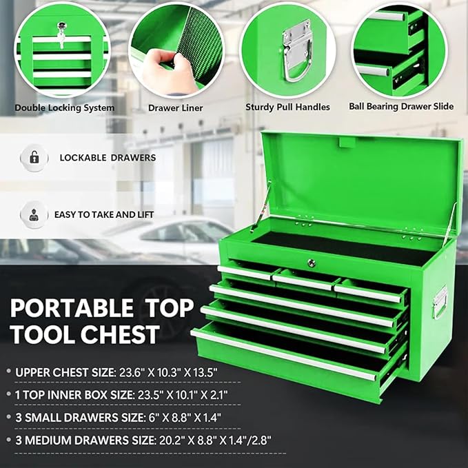 8 Drawers Rolling Tool Chest - Tool Box Organizer with Wheels and Drawers, Detachable Storage Cabinet with Lock for Garage Workshop, Green