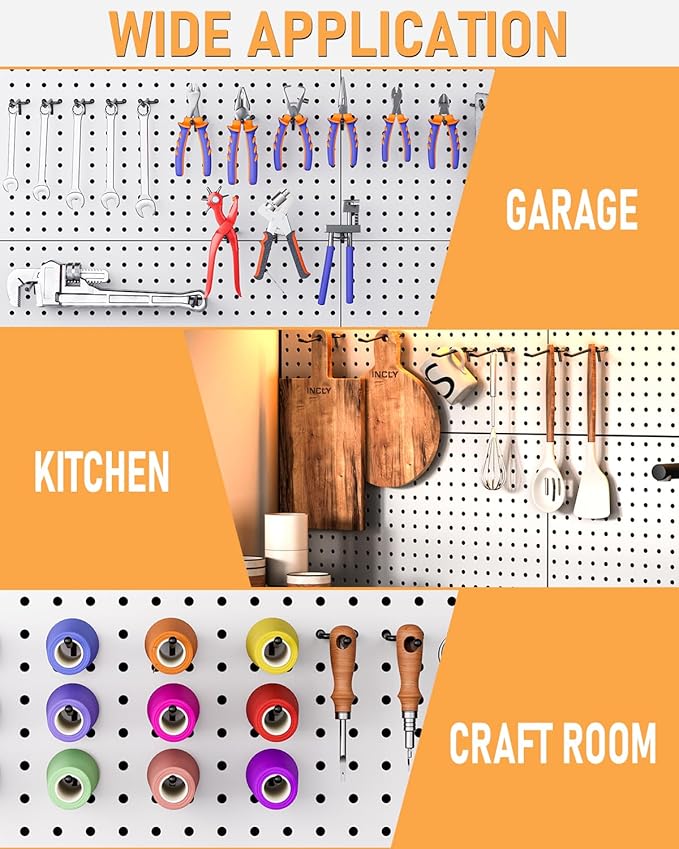 INCLY 60 Pack 6 Inch Black Pegboard Hooks, 1/4" Heavy Duty Peg Board Shelving Hooks Accessories, Peg Board Tool Hangers Only Fit 1/4" Pegboard Hanging Tools Garage, Craft Organizing, Kitchen, Store
