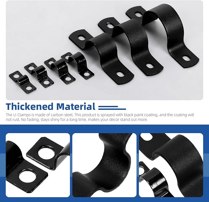 Glarks 75pcs 5mm Pipe Strap Clamp, Black Carbon Steel 2 Hole Strap Heavy Duty Rigid Pipe Strap U Bracket Tube Strap Cable Clamp Hanger Tension Tube Clip with screw for Pipe Tube Cable Fixing