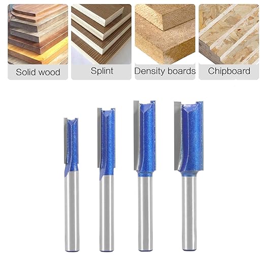 Professional Double Flute Straight Router Bits, 1/4 Shank Flush Trim Router Bit Set, Cutting Diameter Respectively 1/2”,1/4”, 3/8”,5/16” (Size 1)