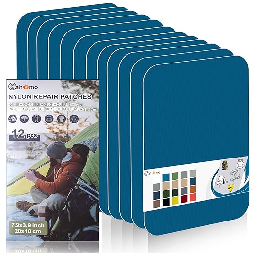 7.9x3.9 inch 12 PCS Nylon Repair Patch Nylon Repair Tape Self Adhesive Fabric Tapes Outdoor Camping Gear Fabric kit for Tent, Umbrella, Down Jackets, Sleeping Bag, Knapsack（Navy Blue）