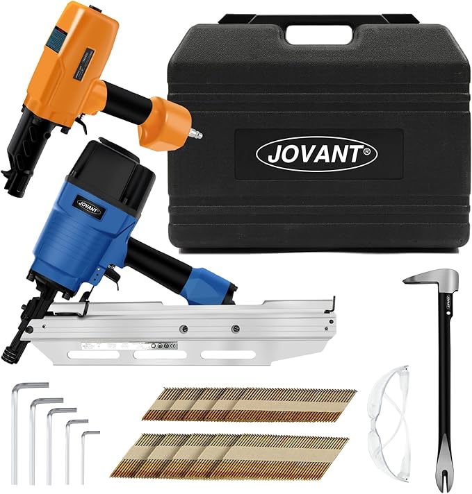 Pneumatic Framing Nailer and Nail Puller,Pneumatic Power Tool Combo Kit with 400 Paper Collated Nails,2-In-1 Pro Preferred Brand of Pneumatic Nailer Gun and Nail Puller Ideal for Framing