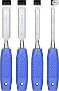 GREBSTK 4 Pcs Wood Chisel Set, CRV Steel Bevel Sharp Edge Bench Chisels with Safety Caps, Comfortable Rubber Handle, for Woodworking and DIY Projects, 9“x(1/4", 1/2", 3/4", 1")