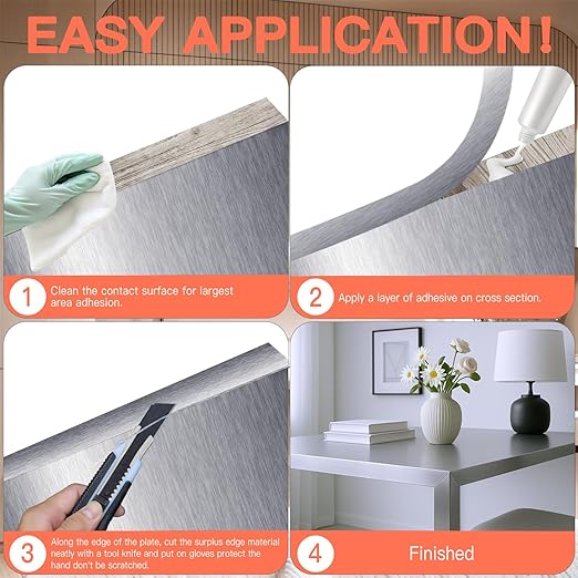 GSCIT Club Silver Edge Banding, 1/2 Inch x 100ft Aluminum Brushed Edge Banding PVC Edge Trim for Cabinet Repair Furniture