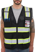 Dib Safety Reflective Mesh Vest High Visibility Two Tone with Pockets and Zipper, Black Mesh with Yellow Trim XL