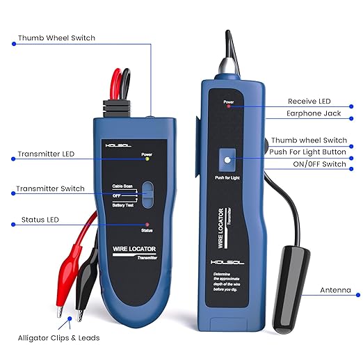 Underground Wire Locator, Cable Tester F02 Pro for Locate Wires, Locate Control Wires Cables Pet Fence Wires, up to 3 Feet Deep 1640 Feet Length, Equiped with Rechargeable 1100mAh Battery