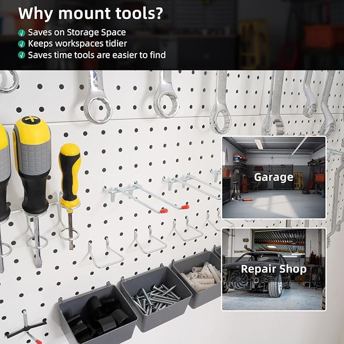 Peg Boards for Walls Metal Pegboard Panels Garage Wall Organizer, 3 Pcs 24" x 12" Garage Metal White Peg Board Tool Organization, Steel Pegboard Tool Board Garage Wall Mount Pegboard Wall Organizer