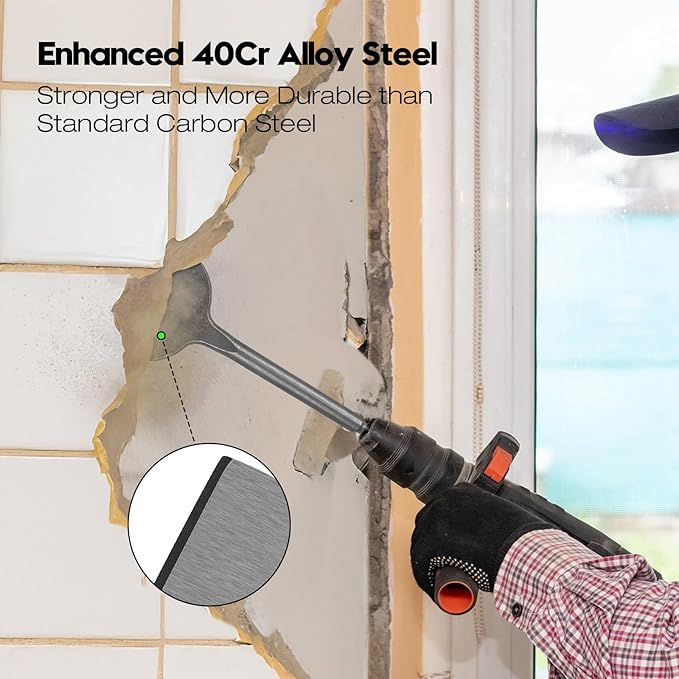 2Pcs SDS Plus Chisels Set, Flat & 20° Bent, 3” x 10” Tile Removal Bits in 40Cr Alloy Steel, Fits Most Rotary Hammers & Impact Drills, for Concrete, Tile, Stone & Other Construction Materials