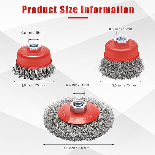 8Pack Wire Wheel Cup Brush Set, Windspeed 3 Inch 4 Inch Cup Brush Knotted for Angle Grinder Wire Wheel for 4 1/2 Angle Grinder for Clean Deep Sanding Heavy Rust, Paint