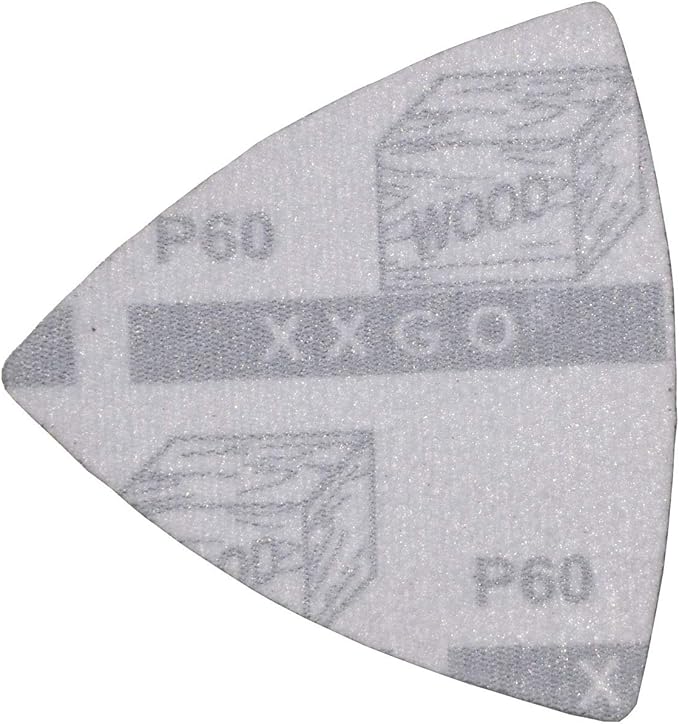 XXGO 3-1/8" 80mm 60 Pcs 60 Grits Triangular Hook & Loop Abrasive Multi Tool Sandpaper for Wood Sanding Fit 3-1/8 Inch Oscillating Multi Tool Sanding Pads XG802060