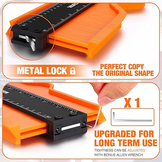 VARSK Contour Gauge Tool with Lock 5+10 Inch - Measuring Scribe Profile Tool, Birthday Gifts for Men Dad Him, Cool Gadgets Tools for Men DIY Handyman, Woodworking Tools for Measuring Flooring