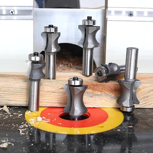 Akylin's 6Pcs Convex Edge Oval Router Bit Set 1/2" Shank, Shallow Bullnose at at 5/16",3/8",1/2",5/8",3/4",7/8" Length,Convex Column Molding Router Bits-Perfect for Stair Treads and Shelf Edges