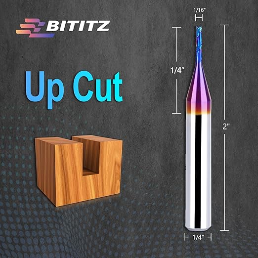 Upcut Spiral Router Bit 1/4 Inch Shank 1/16 Inch Cutting Diameter 1/4 inch Cutting Length with Extra Long Life Coating CNC Router Bits End Mill for Wood Cutting, Slot Mortise, Engraving