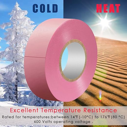 Pink Electrical Tape, 66 feet x 3/4 inch,Waterproof,Strong Adhesive, Vinyl Rubber Adhesive Electrical Tape Use at No More Than 600V & 176℉