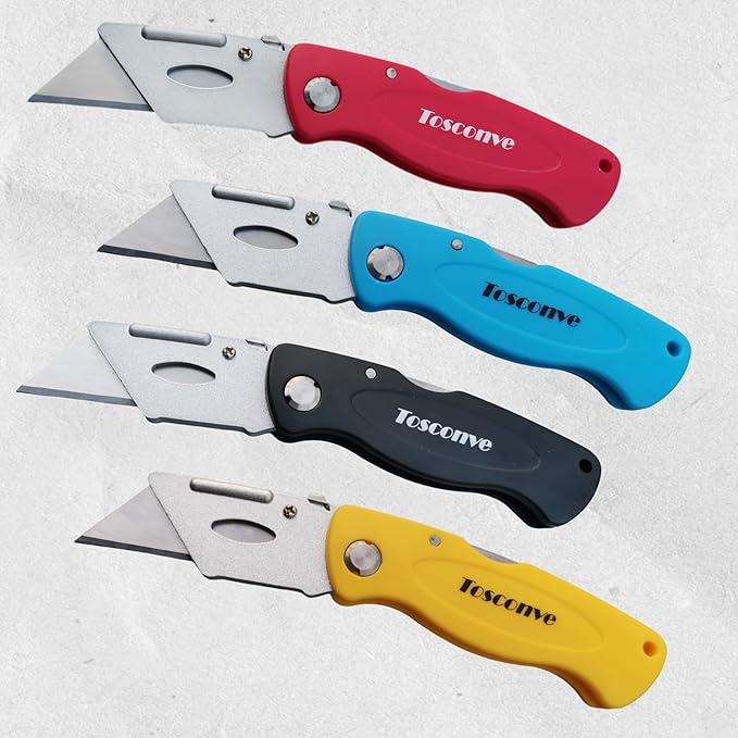8-Pack Folding Utility Knife with Extra 30 Blades, Tough Foldable Razor Knife Box Opener for Cartons Boxes Cardboard Sheet Plastic, Folding Box Cutter without Clip for Home Office Warehouse