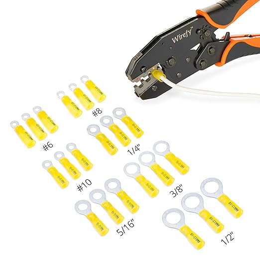 Wirefy 90 PCS Heat Shrink Ring Terminals 5/16" - a Resistant Ring Connectors - Eyelet Wire Connectors - Yellow 10-12 AWG