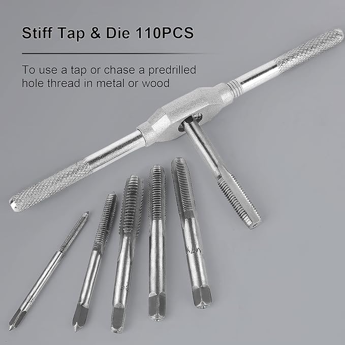 FAHKNS Metric Tap and Die Set 110 PCS M2-M18 Rethreading Kit for Making Screw Threads for Cutting External and Internal Thread Threading with Storage Case