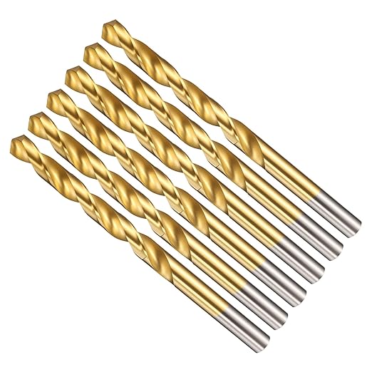 Drill Bit, 19/64" Cutting Diameter (7.541mm), 4241 HSS TiN Coated 118° Cutting Angle Versatile Jobber Bits - (Applications: for Drilling Plastic Wood Soft Thin Metal), 6-Pieces