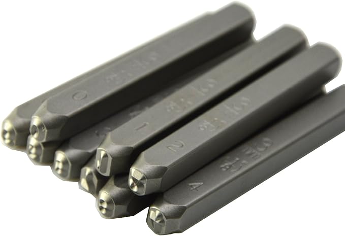 9pcs Heavy Duty Steel Stamp Uppercase Numbers 5/64 2mm Hand Stamping Serial Mark Code Alphabet Punch Kit for Jewelry Metal Sheet Plate Mold Die Making