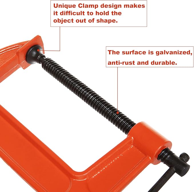 5 Inch C-Clamp Set, 4-Pack Heavy Duty Iron C Clamps, Clamps for Woodworking, Welding and Building, Orange
