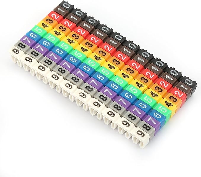 Clip-on String Wire Marking Boxed Plastic Digital Number Wire Label Tube Set Colorful Cable Marker (100PCS KCM-2.5MM)