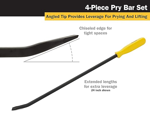 Titan 17101 4 pc. Pry Bar Set, Includes 8-Inch, 12-Inch, 18-Inch, and 24-Inch Pry Bars