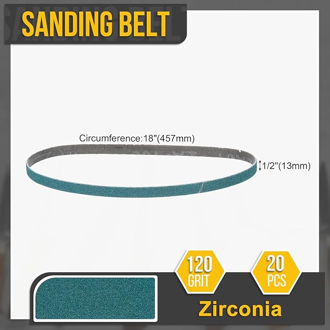 1/2 x 18 Inch Sanding Belt, 20 Pcs 120 Grit Zirconia Knife Sharpener Belts Work Sharpening for Belt Sander Knife Carving Tool Metal Working