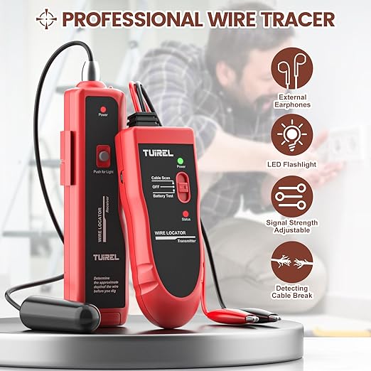 Underground Wire Locator, Underground Cable Locator with Rechargeable 1100mAh Battery, Cable Tester for Pet Fence