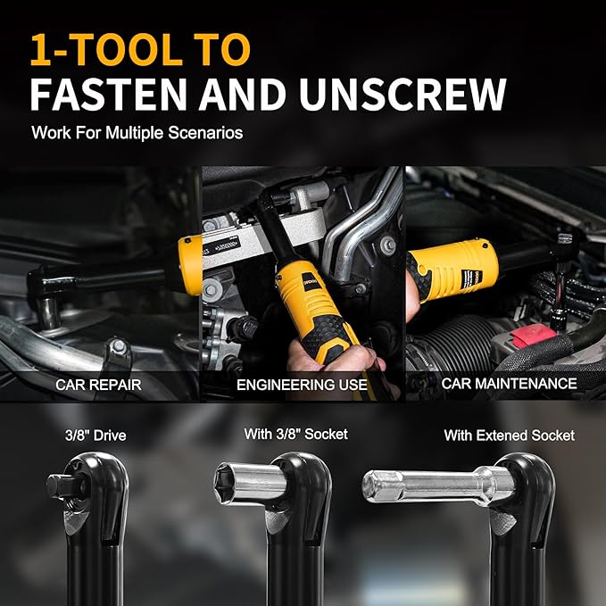 XGOLD 16.8V Cordless Ratchet Wrench 3/8 Set,40FT-LBS (45N.m) Electric Ratchet,Electric Socket Wrench With 2 Batteries,6 Sockets,1/4” Adapter And Fast Charger