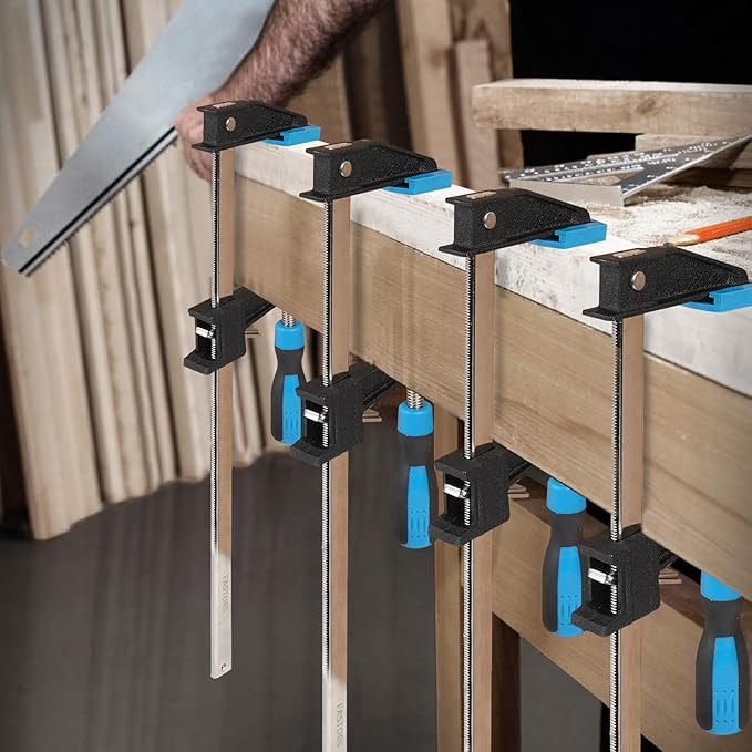 Bar Clamps for Woodworking 12 Inch,4 Pack Wood Clamps Adjustable and Release Quickly,Woodworking Clamps Throat Depth 2.5 Inch,Serrated Steel Rail,Bar Clamps Force 600 Lbs