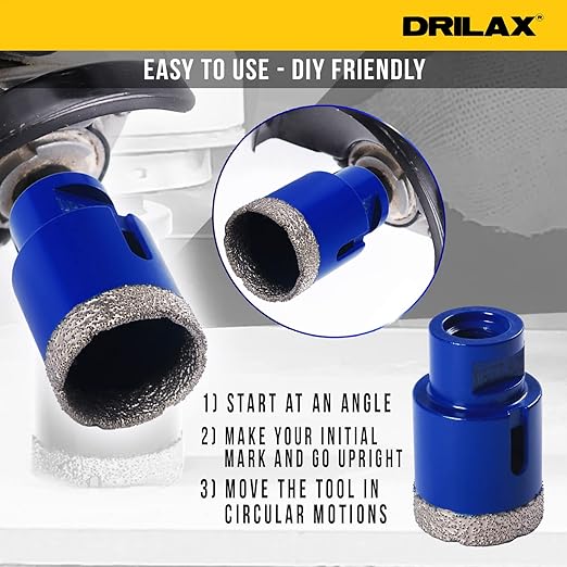 Drilax Pro Series 1-3/8 Inch Diamond Hole Saw for Angle Grinder – 5/8"-11 Thread – Dry Cutting Granite Drill Bit, Masonry Hole Saw & Quartz Countertop Drill Bit – Long Life 100+ Holes