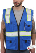 Dib Safety Vest Reflective Blue Mesh, High Visibility Vest with Pockets and Zipper, Heavy Duty Vest Made with 3M Reflective Tape 4XL