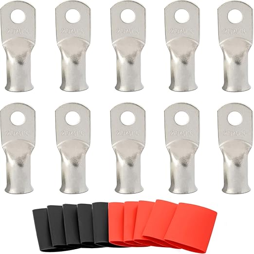 00 Gauge Tinned Copper Lugs 10 PCS 2/0 AWG - 5/16'' Cable Lugs UL Listed Terminals 2/0 Gauge Wire Lugs Battery Cable Ends 10PCS Heavy Duty Closed End Crimp Copper Lugs with 10PCS 3:1 Heat Shrink Tube