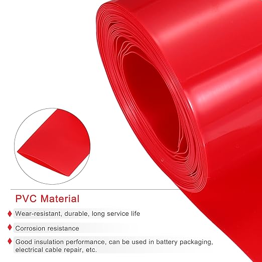 MECCANIXITY Battery Wrap PVC Heat Shrink Tubing 50mm Dia 80mm Flat 10 Feet(3meters) Red Good Insulation for Battery Pack