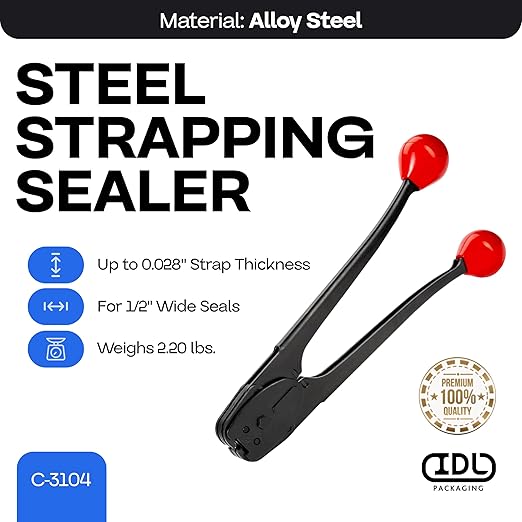 IDL Packaging C-3104 Double-Notched Front-Action Sealer/Crimper for 1/2" Steel Strapping - Hard and Durable Steel Construction - Professional Gear with High-Strength Sealing Action