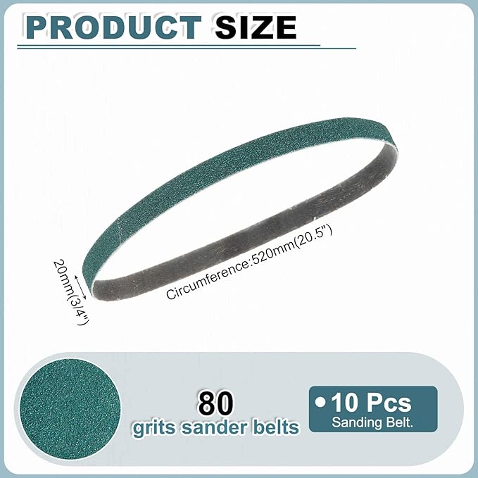 HARFINGTON 3/4 x 20.5 Inch Sanding Belts, 10 Pcs 80 Grit Zirconia Abrasive Belt Sander File Belt for Woodworking, Metal Polishing, Knife Sharpener