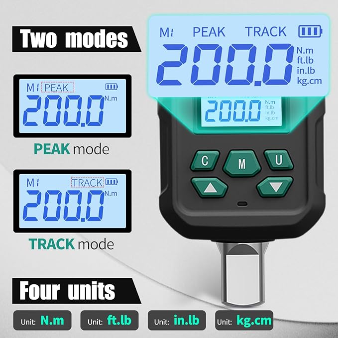 1/2" Drive Digital Torque Adapter with ±2% Accuracy for Car and Truck Lug Nuts (10-200 Nm / 7.4-147.5 ft-lb) - Smart Alert with Buzzer & LED for Ratchet Wrench Upgrade