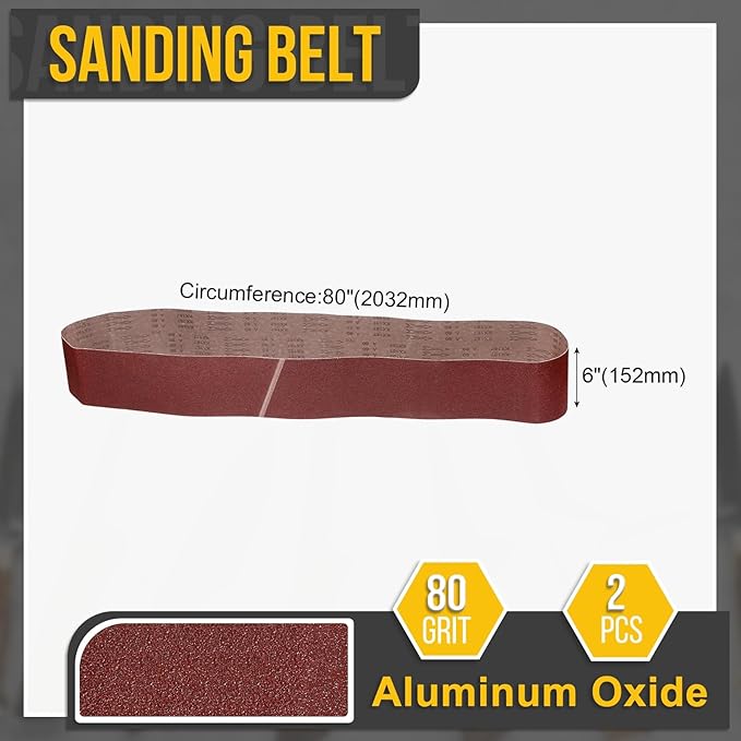6 x 80 Inch Sanding Belt, 2 Pcs 80 Grit Knife Sharpener Belts Work Sharpening for Belt Sander Knife Carving Tool Metal Working
