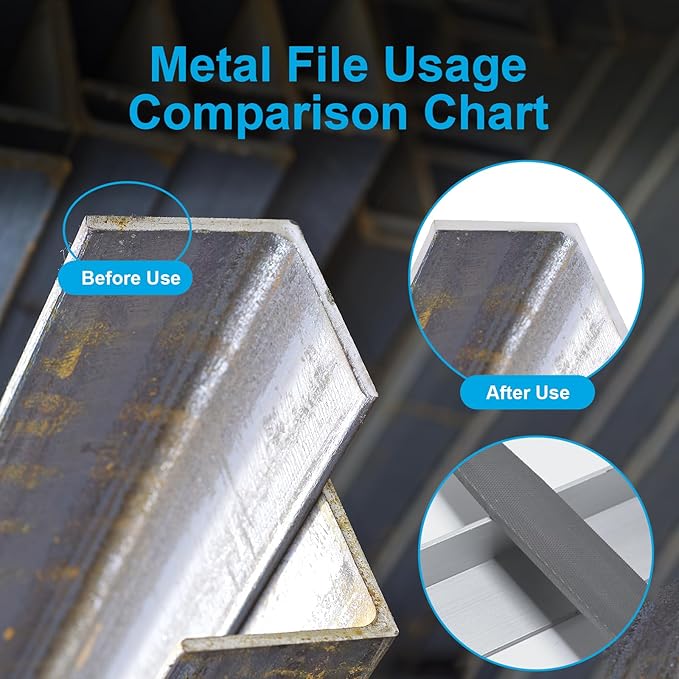 3Pcs Metal File Set, 8-Inch Professional High Carbon Steel Metal File, Includes Flat, Round, Half-Round Metal Files, Durable Hand Files Work for Metal Wood Smoothing Shaping Deburring