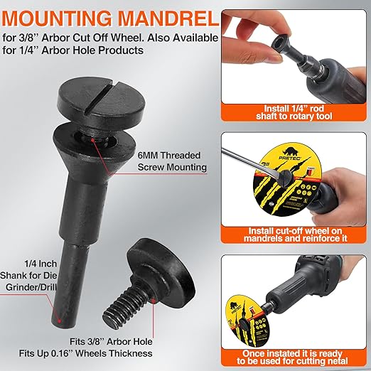 Cut Off Wheels 55Pcs, 3 Inch Die Grinder Cut Off Wheels with 1/4 in Mounting Mandrel Kit for Die Grinder, 3/8" Arbor Hole Cutting Wheel for Metal & Stainless Steel Rotary Tool Drill Attachment